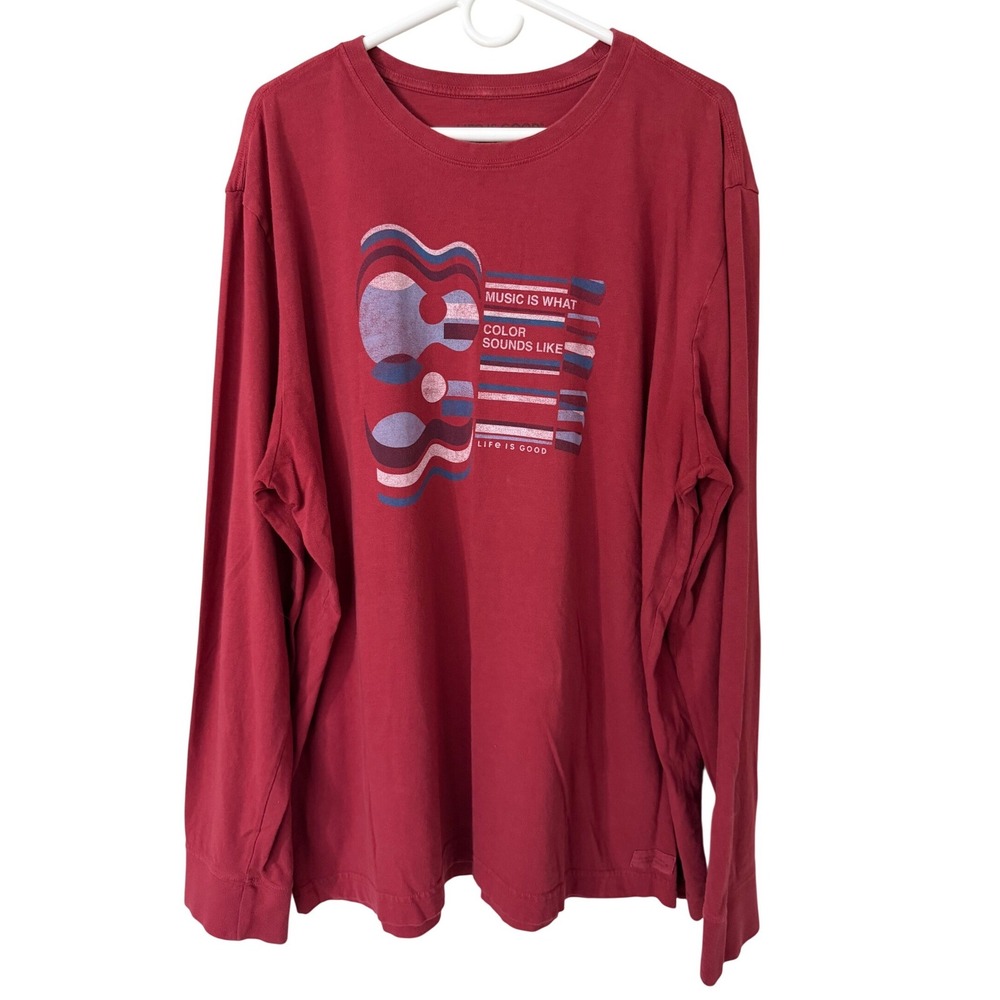 Life Is Good Mens XL Crusher Tee Red Long Sleeve Music Is What Color Sounds Like